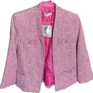 Kasper Pink Tweed Open-Front Blazer